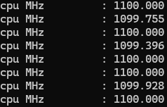Na zdjęciu widać taktowanie procesora przed zmianą governora.
Wartości sięgają nie mniej niż około 1100 MHz