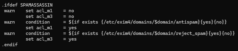 Konfiguracja acl_check_rcpt w Exim dla Spam Assassin
