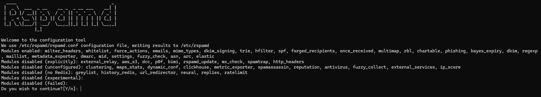 Ekran powitalny konfiguracji RSPAMD